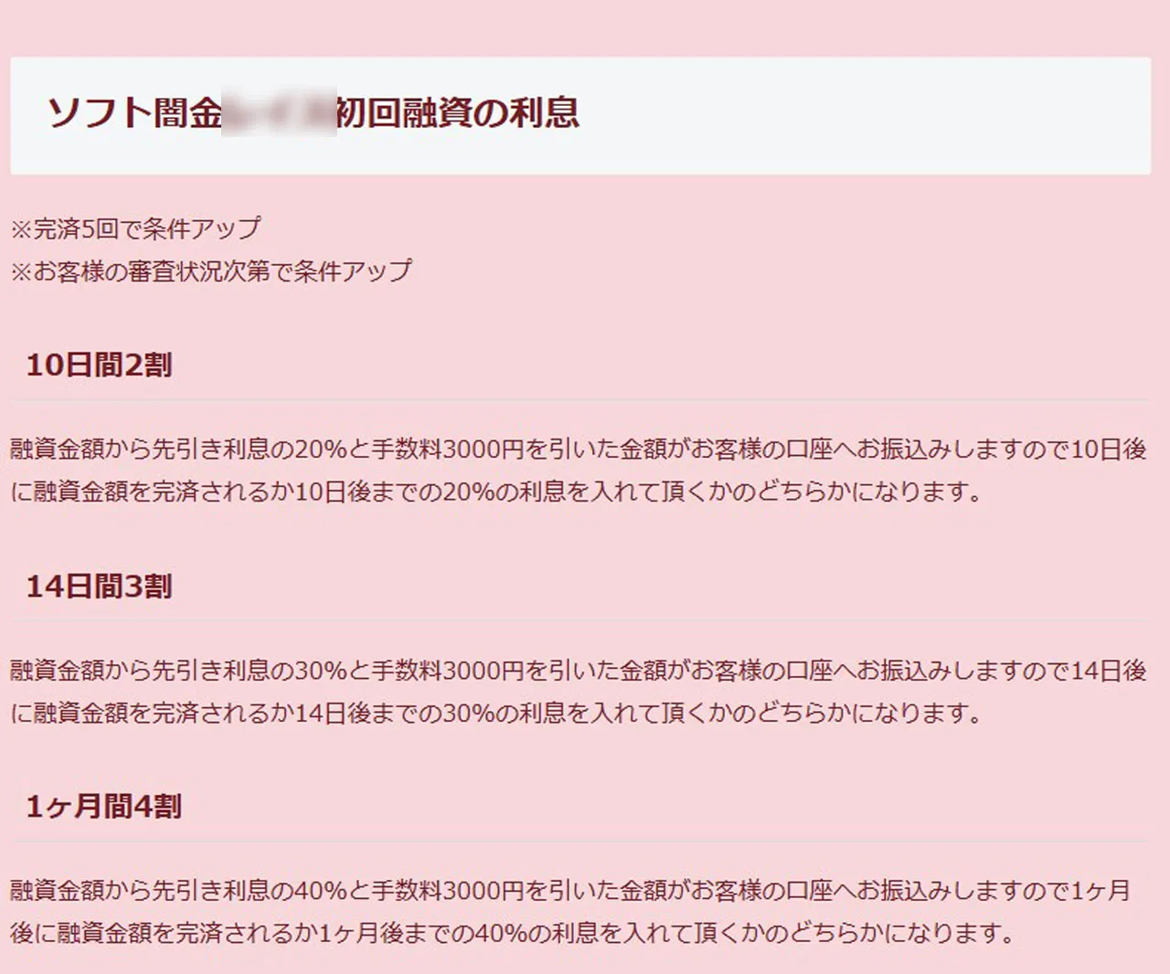 ソフト闇金 先引き手数料